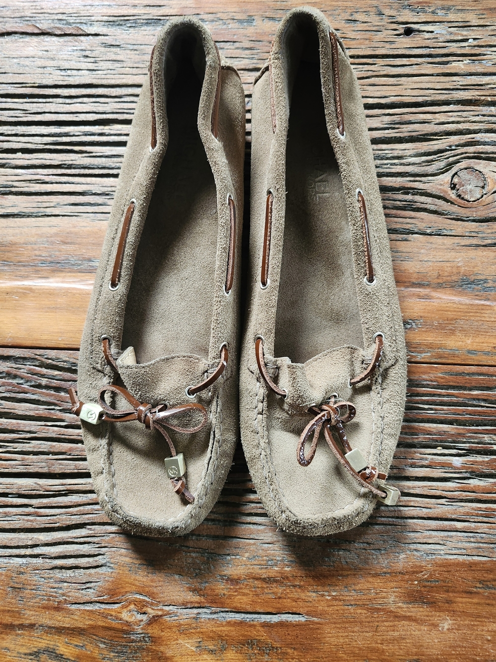 Michael Kors Taupe Suede Moccasin Loafers with Leather Lace
